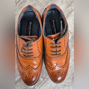 Bruno Magli Cognac Leather Wingtip Oxford Dress Shoes